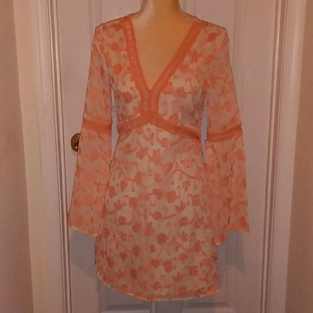 Re:Name Peach Sheer Floral Dress